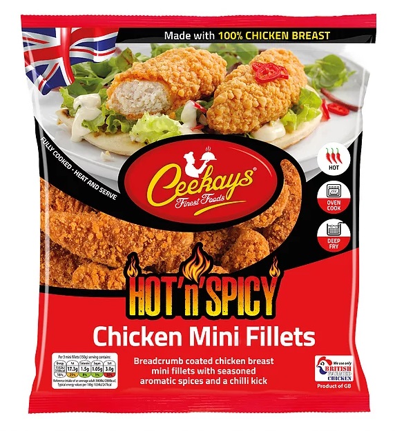 Ceekays Hot'n'Spicy Breaded Chicken Mini Fillets.